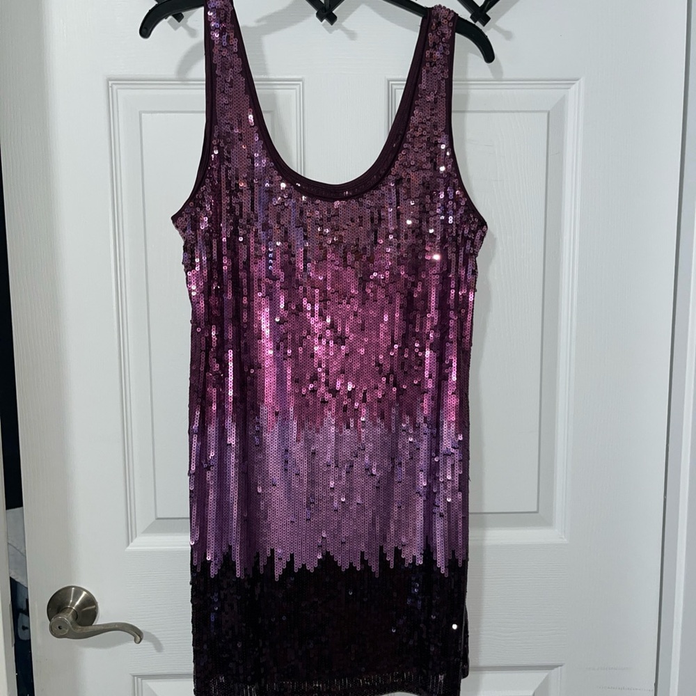 Express Women’s Purple Sequin ombré Sleeveless pullover Dress